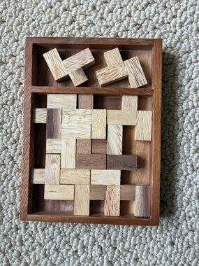 Like New Mensa Like Wooden Puzzle Box with Interlocking Blocks - Natural Brown